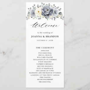 Silver Grey Ivory Floral Winter Rustikale Hochzeit Programm