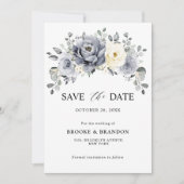 Silver Grey Ivory Floral Winter Rustikale Hochzeit Save The Date (Vorderseite)
