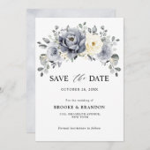 Silver Grey Ivory Floral Winter Rustikale Hochzeit Save The Date (Vorne/Hinten)