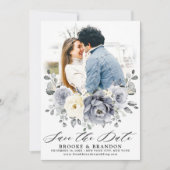 Silver Grey Ivory Floral Winter Rustikale Hochzeit Save The Date (Vorderseite)