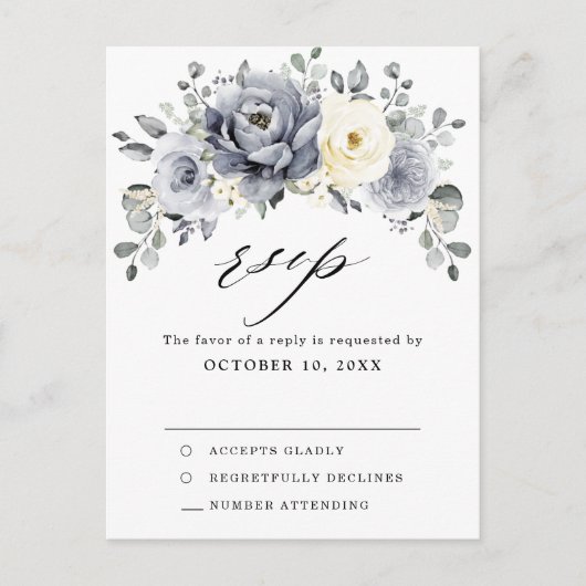 Silver Grey Ivory Floral Winter Wedding UAWG Postkarte (Vorderseite)