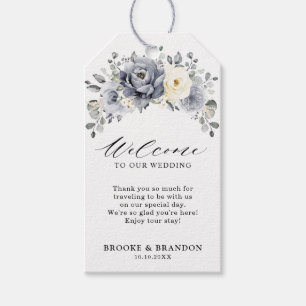 Silver Grey Ivory Floral Winter Wedding Willkommen Geschenkanhänger
