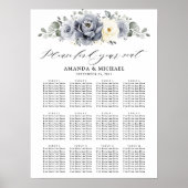 Silver Grey Ivory Winter Wedding Chart Poster (Vorne)