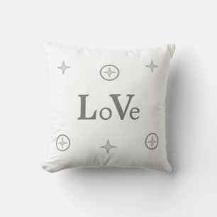 Silver Grey Liebe Text and Stars on White Throw Pi Kissen