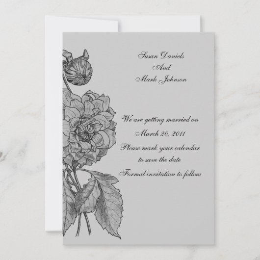 Silver Grey Peony Floral Wedding Save the Date Einladung (Vorderseite)