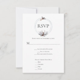 Silver Grey Rust Navy Deer Antler Wedding RSVP