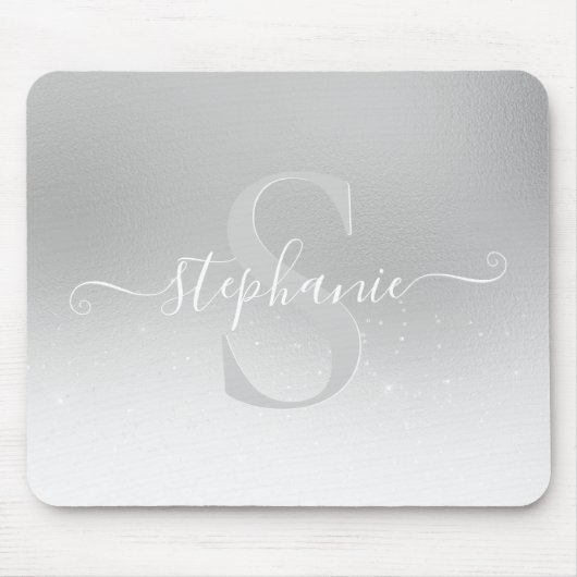Silver Grey Shimmer Sparkle Monogram Mouse Pad Mousepad (Vorne)