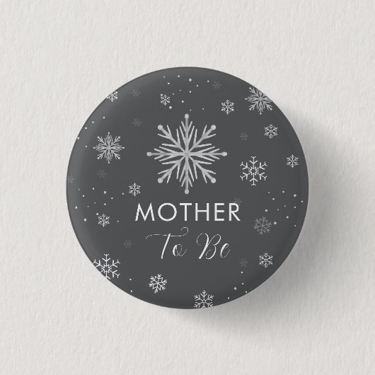 Silver Grey Snowflake Mother To Be Baby Shower Button (Vorderseite)