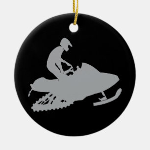 Silver Grey Snowmobiler Keramik Ornament
