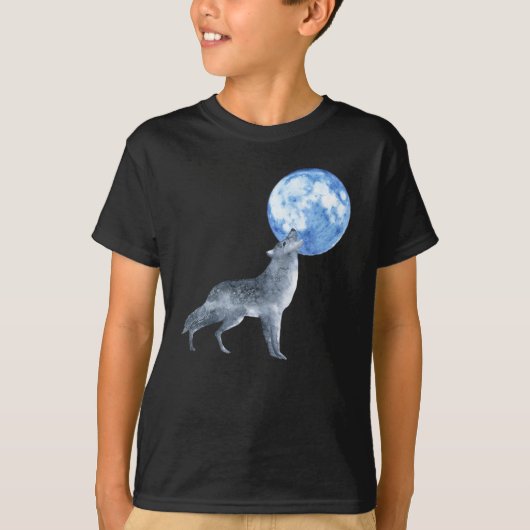 Silver Grey Spirit Wolf Howling am Blauen Mond T-Shirt (Vorderseite)