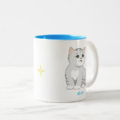 Silver Grey Tabby Kitty Cat & Personalisiert Text  Zweifarbige Tasse (VorderseiteRechts)