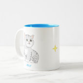 Silver Grey Tabby Kitty Cat & Personalisiert Text  Zweifarbige Tasse (Vorderseite Links)