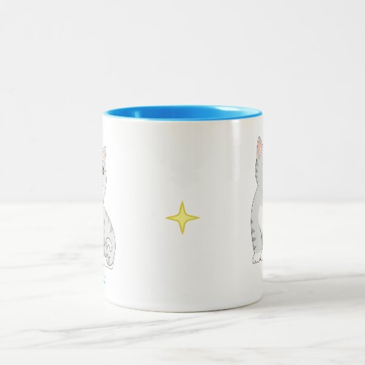 Silver Grey Tabby Kitty Cat & Personalisiert Text  Zweifarbige Tasse (Mittel)