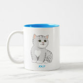 Silver Grey Tabby Kitty Cat & Personalisiert Text  Zweifarbige Tasse (Links)