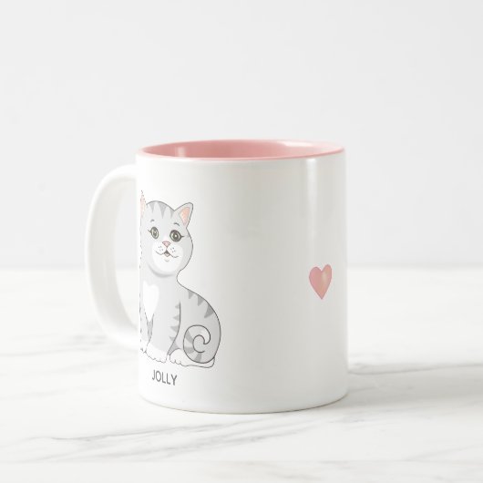 Silver Grey Tabby Kitty Cat & Personalisiert Text  Zweifarbige Tasse (Vorderseite Links)