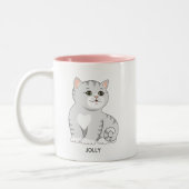 Silver Grey Tabby Kitty Cat & Personalisiert Text Zweifarbige Tasse (Links)