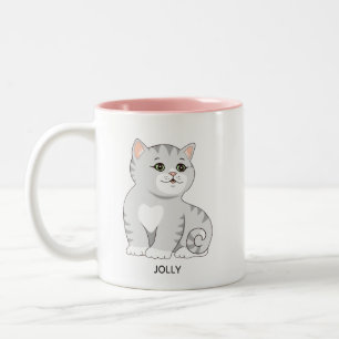 Silver Grey Tabby Kitty Cat & Personalisiert Text Zweifarbige Tasse