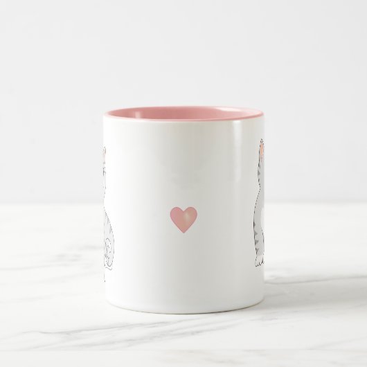 Silver Grey Tabby Kitty Cat & Personalisiert Text  Zweifarbige Tasse (Mittel)