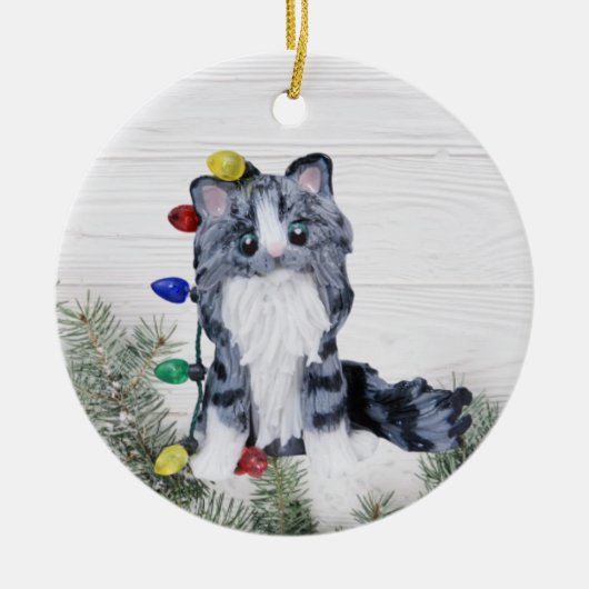 Silver Grey Tabby Maine Coon Cat Ornament (Vorne)