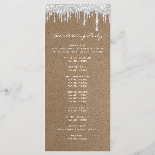 Silver Grey Tropfens Event Program Formal Kraft Programm (Rückseite)