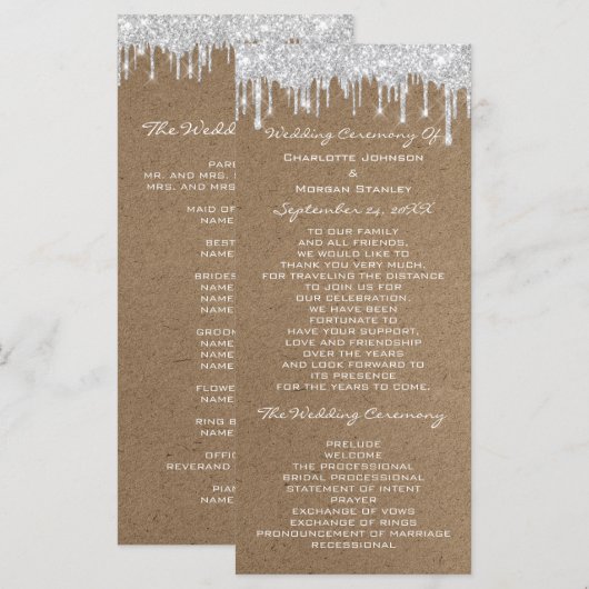 Silver Grey Tropfens Event Program Formal Kraft Programm (Vorne/Hinten)