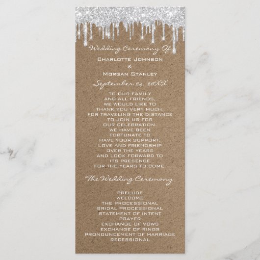 Silver Grey Tropfens Event Program Formal Kraft Programm (Vorderseite)