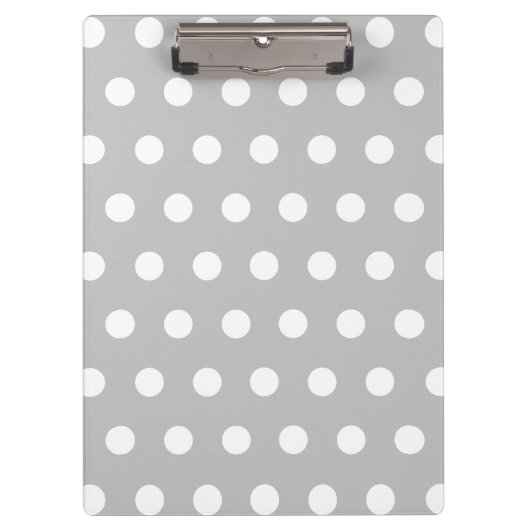 Silver Grey White Polka Dots Muster Klemmbrett (Vorderseite)