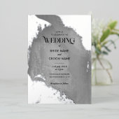 Silver Grunge Texture Wedding Folieneinladung (Stehend vorne)