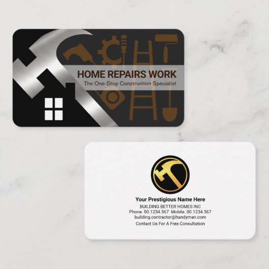 Silver Hammer Zuhause Silhouette Handyman Tools Visitenkarte (Vorne/Hinten)