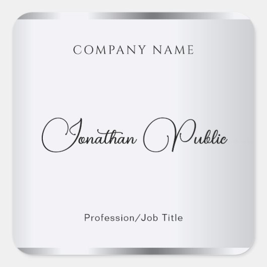 Silver Hand Script Template Elegante Typografie Quadratischer Aufkleber (Vorderseite)