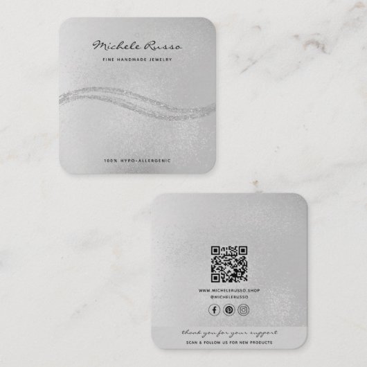 Silver Handmade QR Code Schmuckkarten Telefonnummerkarte (Vorne/Hinten)