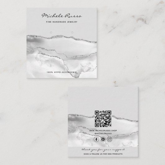 Silver Handmade QR Code Schmuckkarten Telefonnummerkarte (Vorne/Hinten)