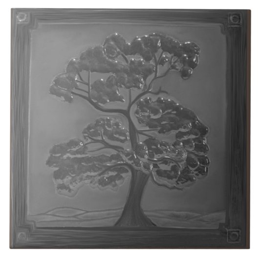 Silver Handwerker Oak Tree Keramik Tile Fliese (Vorderseite)