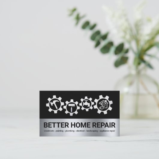 Silver Handyman Tools Sprocket Visitenkarte (Stehend Vorderseite)