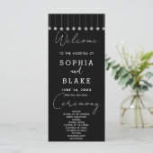 Silver Hanging Stars Black Wedding Program (Stehend Vorderseite)