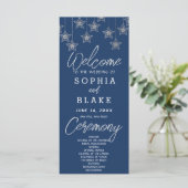 Silver Hanging Stars Dark Blue Wedding Program (Stehend Vorderseite)