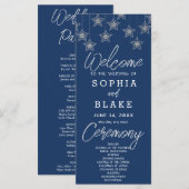 Silver Hanging Stars Dark Blue Wedding Program (Vorne/Hinten)