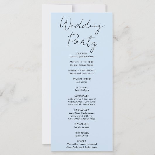 Silver Hanging Stars Light Blue Wedding Program (Rückseite)