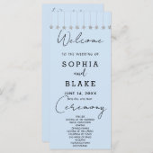 Silver Hanging Stars Light Blue Wedding Program (Vorne/Hinten)
