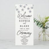 Silver Hanging Stars Off White Wedding Programm (Stehend Vorderseite)