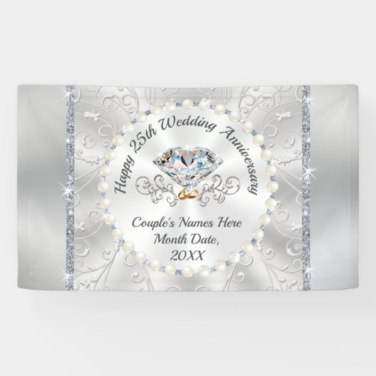 Silver Happy 25. Wedding Anniversary Banner (Horizontal)