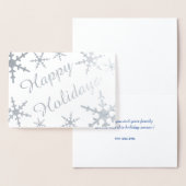 Silver Happy Holidays Script Snowflakes Folienkarte (Anzeige)
