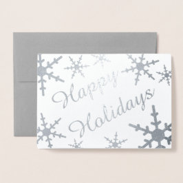 Silver Happy Holidays Script Snowflakes Folienkarte