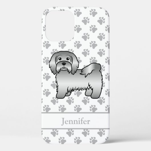 Silver Havanese Cartoon Dog Illustration & Name Case-Mate iPhone Hülle (Rückseite)