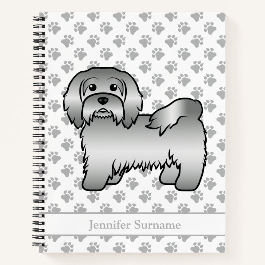 Silver Havanese Cartoon Dog Illustration & Name Notizblock (Vorderseite)