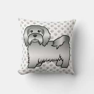 Silver Havanese Cartoon Dog Illustration & Paws Kissen