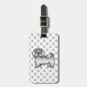 Silver Havanese Niedlich Cartoon Dog & Custom Text Gepäckanhänger (Vorderseite vertikal)