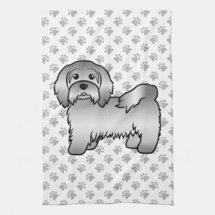 Silver Havanese Niedlich Cartoon Dog Illustration Geschirrtuch