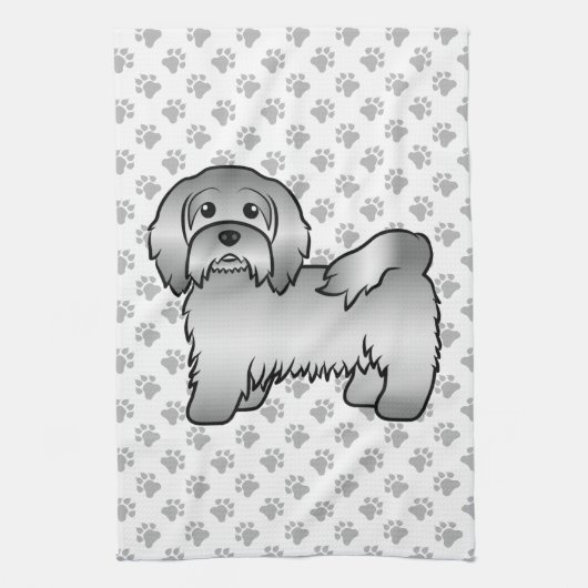 Silver Havanese Niedlich Cartoon Dog Illustration Geschirrtuch (Vertikal)