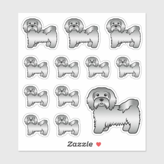 Silver Havanese Niedlich Cartoon Dog Illustratione Aufkleber (Blatt)